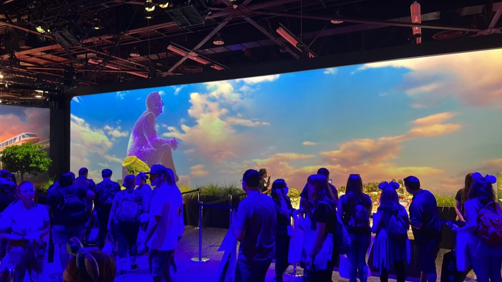 D23 2022 Special Exhibit, showing renovations coming to Epcot, including the Walt the Dreamer' statue.